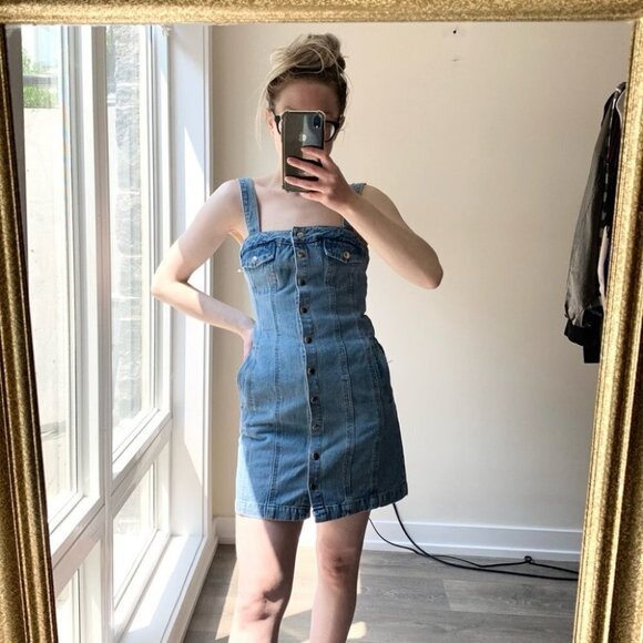 Urban Outfitters BDG Denim Mini Dress Snap Button Light wash Blue western XS - Picture 8 of 16